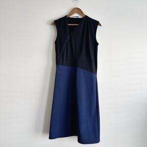 Jil Sander Colorblock Asymmetrical Zipper Sleeveless Midi Dress Sz 36 Medium